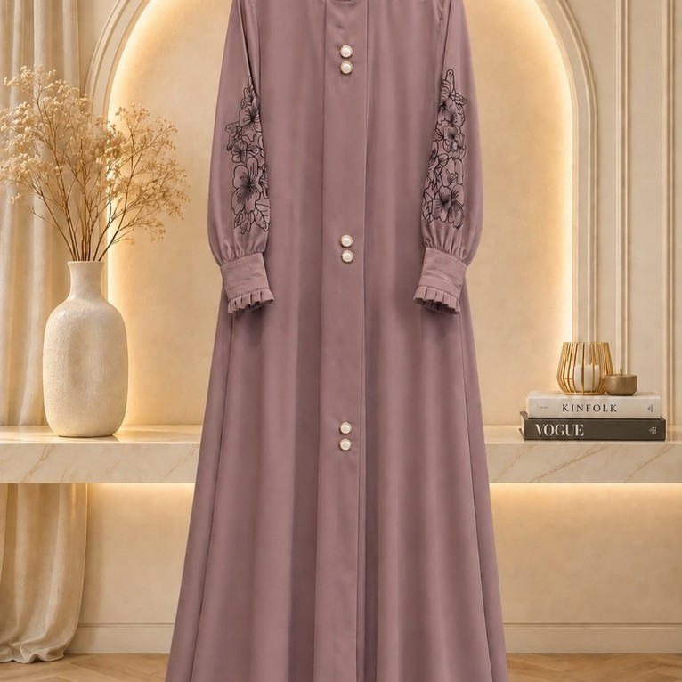 Foto Lestari Abaya Samira Syari Simpel Elegan Gamis Wanita Lengan Bordir