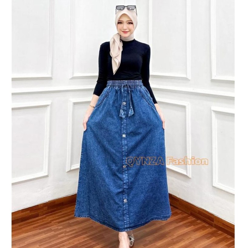Foto Q_QYNZA Fashion QYNZA_Rok Jeans Payung Panjang Kancing/Rok Jeans payung