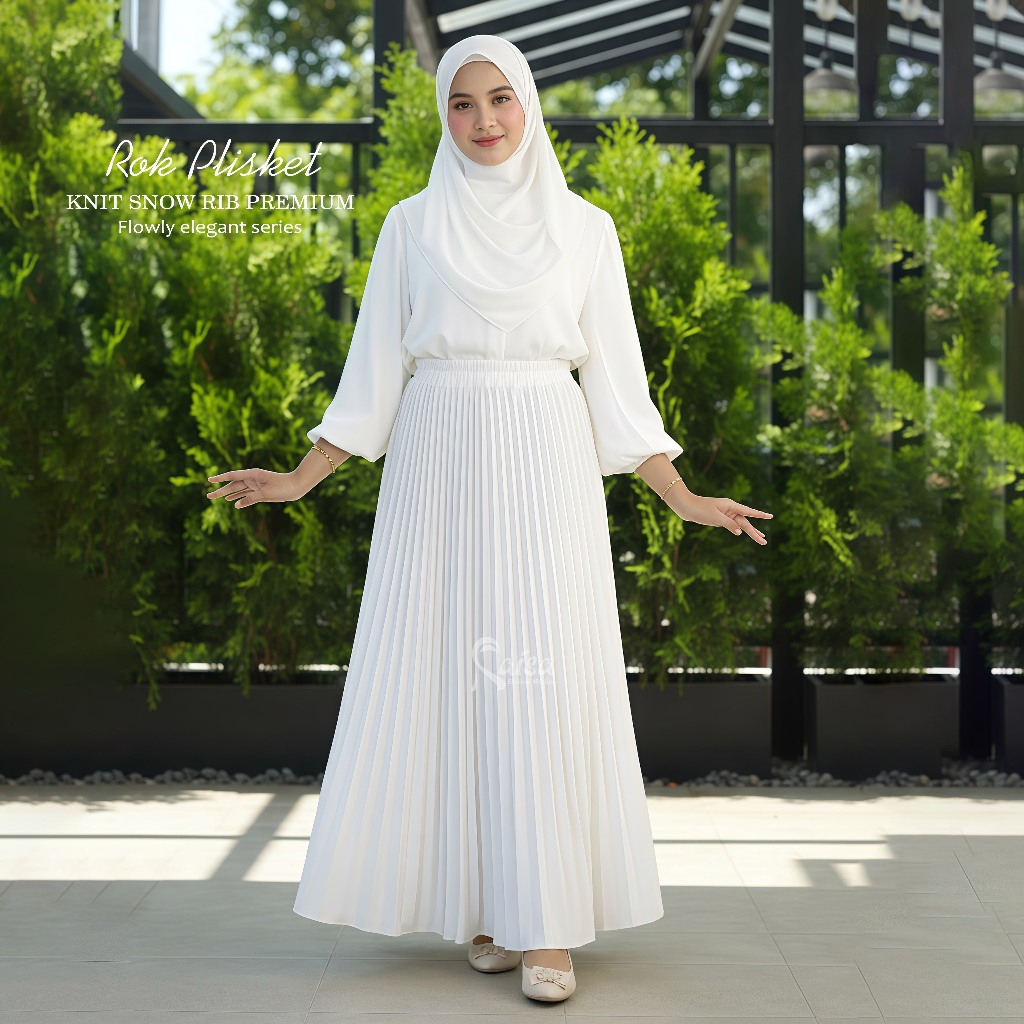 Foto RAISA HIJAB Mahira skirt - ROK PLISKET MEWAH KNIT SNOW RIB PREMIUM