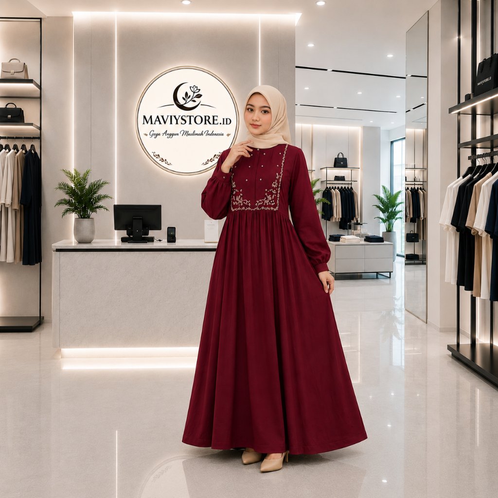 Foto Maviystore Gamis Mecca Rayon Twill Nyaman Dipakai dengan Bordir Elegan