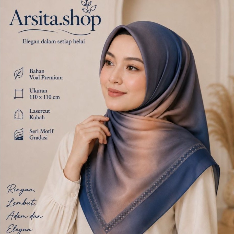 Foto Arsita Jilbab Segi Empat seri motif gradasi three in one yang modis