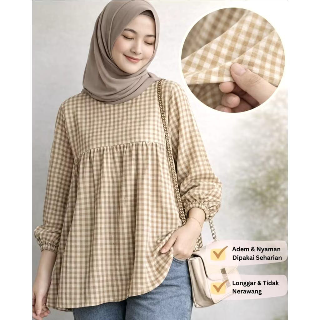 Foto Al busana olshop atasan wanita blous motif kotak-kotak /crop top/ atasan