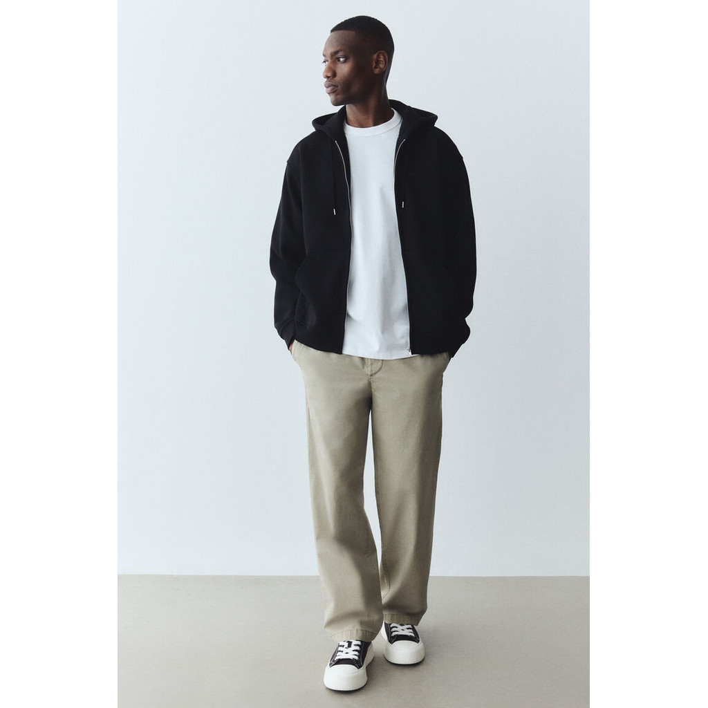 Foto H&M H&M Pria Hoodie Zip-Through Dengan Potongan Longgar (HITAM)