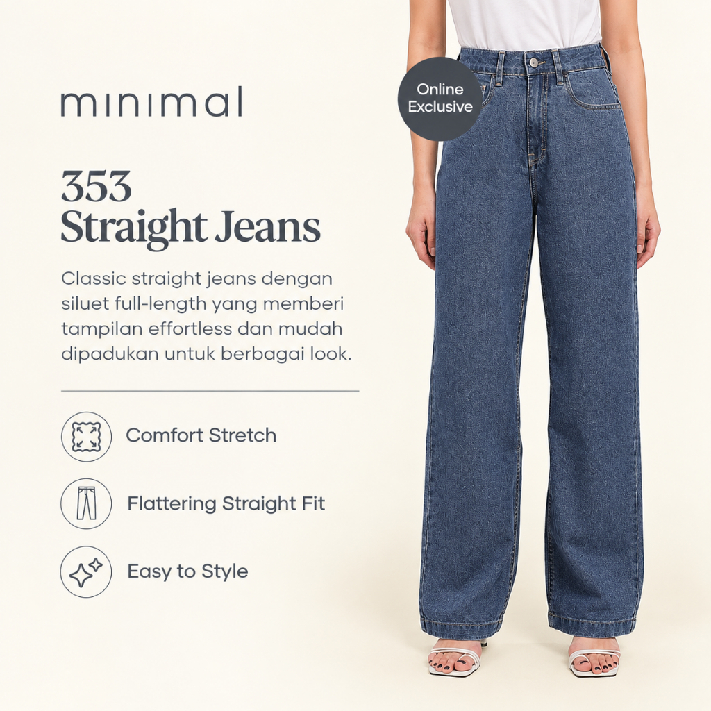 Foto MINIMAL MN 353 - Celana Jeans Wanita Straight Fit - Ice Blue