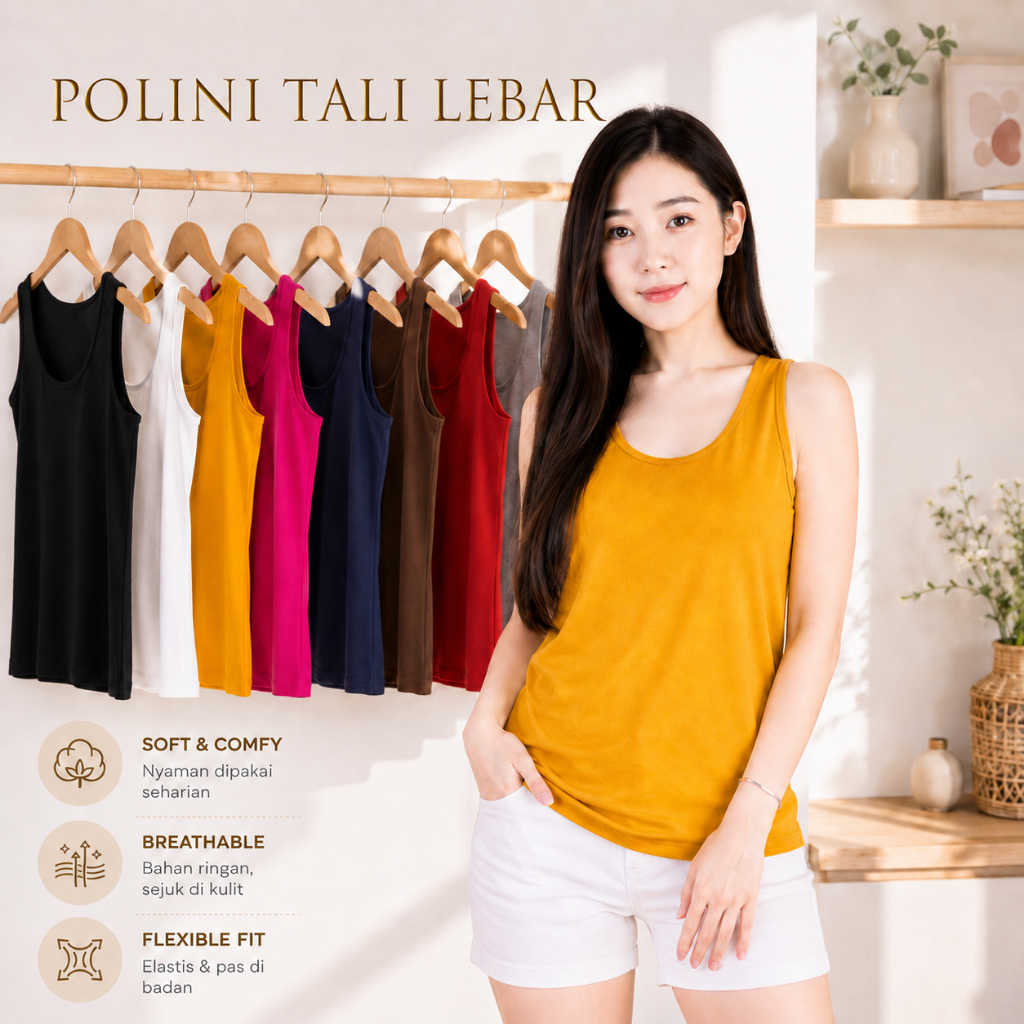 Foto Polini POLINI Tanktop Wanita Bahan Katun Atasan Singlet Wanita