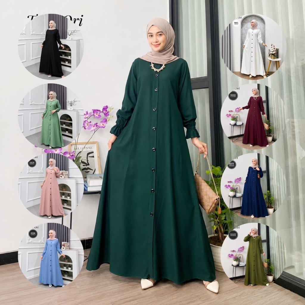 Foto Polos gamis polos twill ori model busui kancing depan warna polos