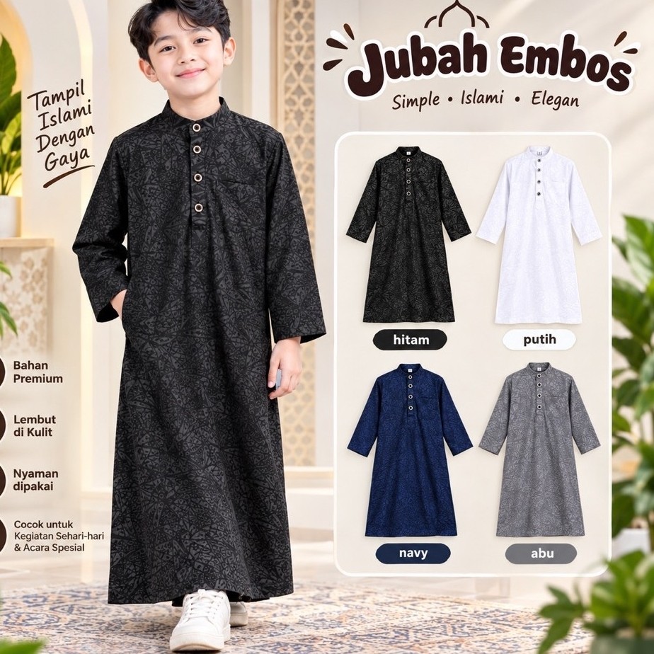 Foto Dhnshop Gamis Anak Laki laki Jubah Gamis Embos Usia 1-14 tahun