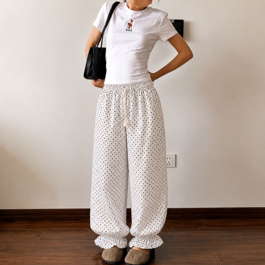 Foto SerbahMurahId Everyday Kulot Polkadot Barrel Wanita Pinggang Karet