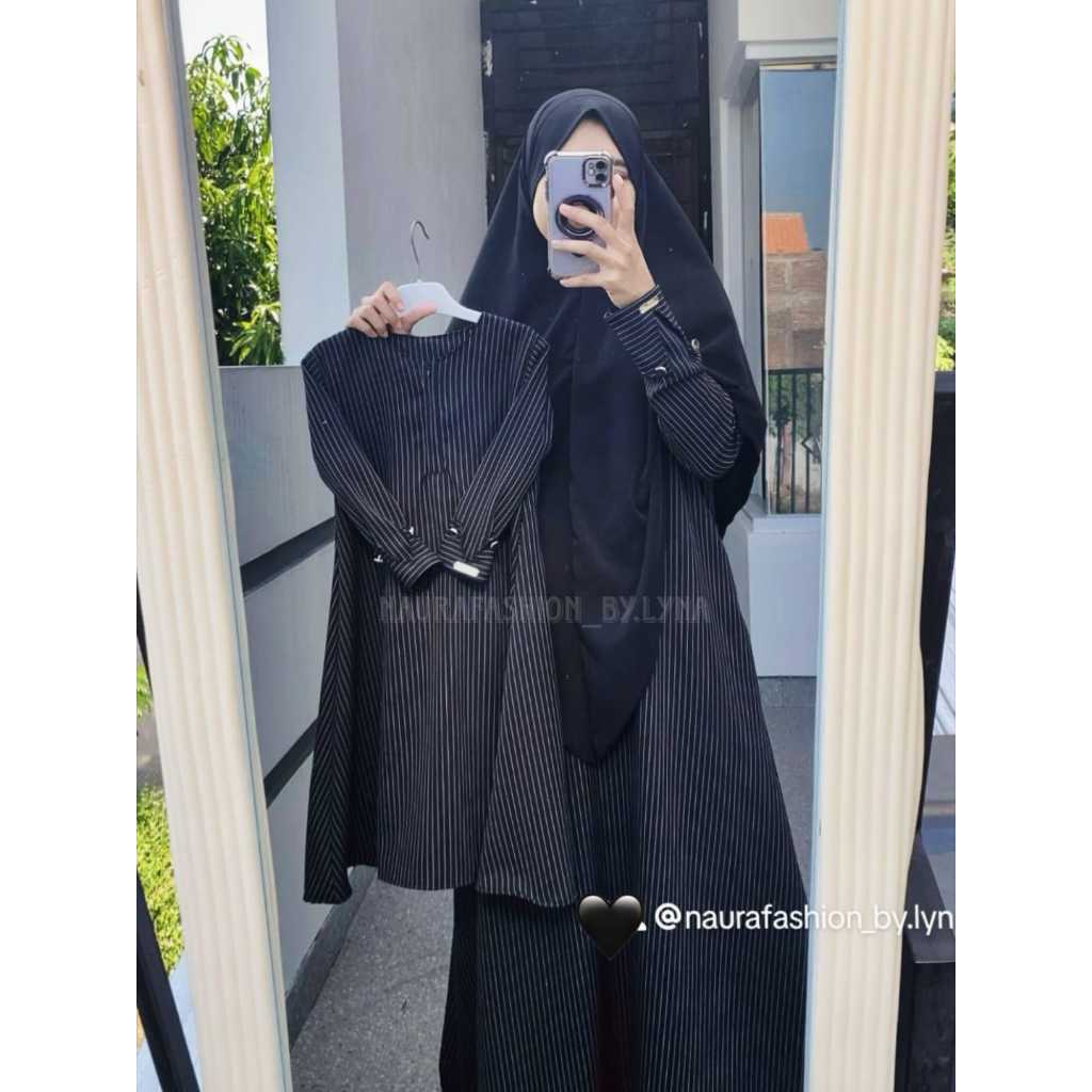 Foto Naura Fashion SELINA Gamis tanpa hijab ibu dan anak 3-15th motif salur