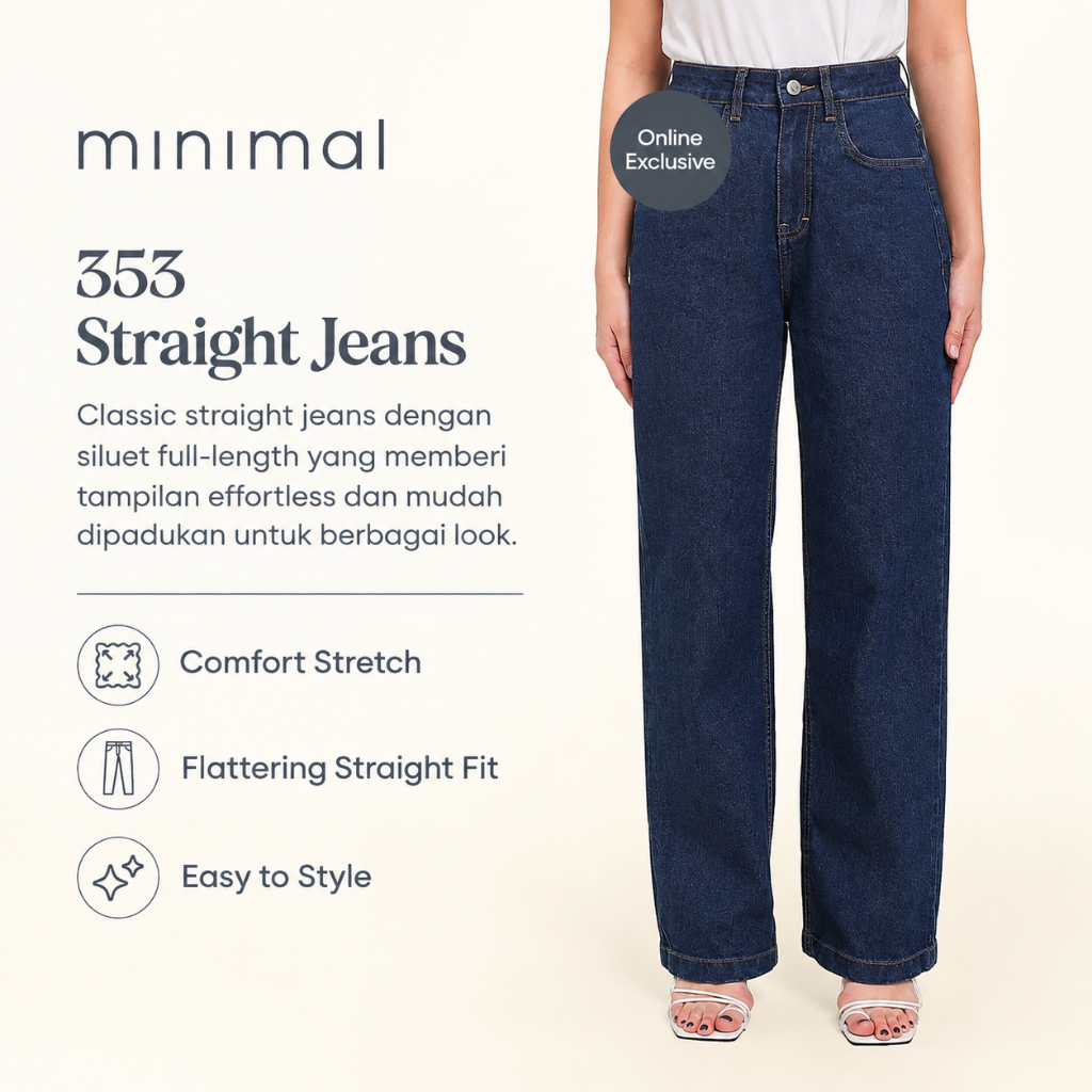 Foto MINIMAL MN 353 - Celana Jeans Wanita Straight Fit - Dark Blue