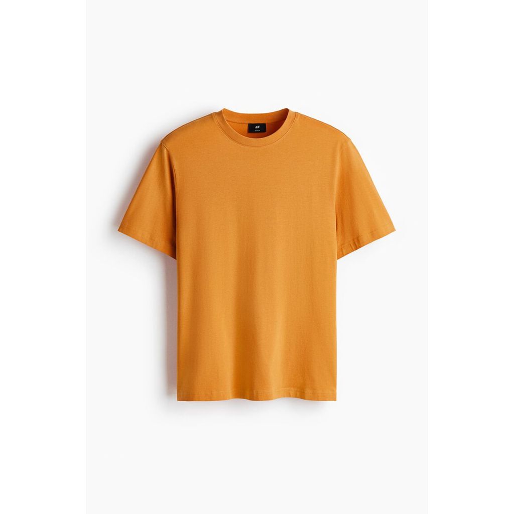 Foto H&M H&M Pria Kaos Lengan Pendek Regular Fit Dengan Leher (ORANYE)