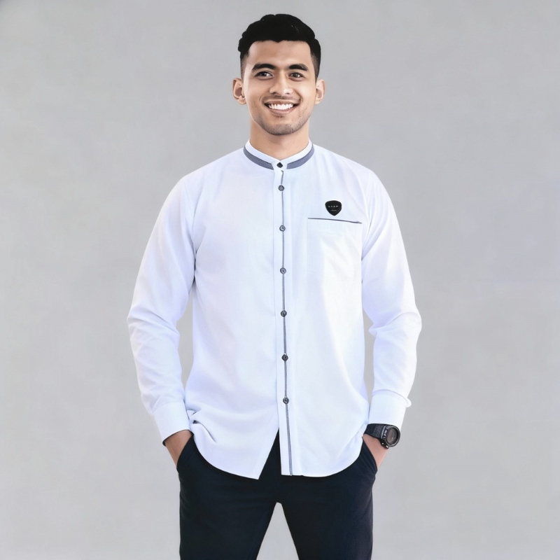 Foto Syalala Outfit Baju Koko Putih Lengan Panjang Kemko Kemeja Koko Dewasa