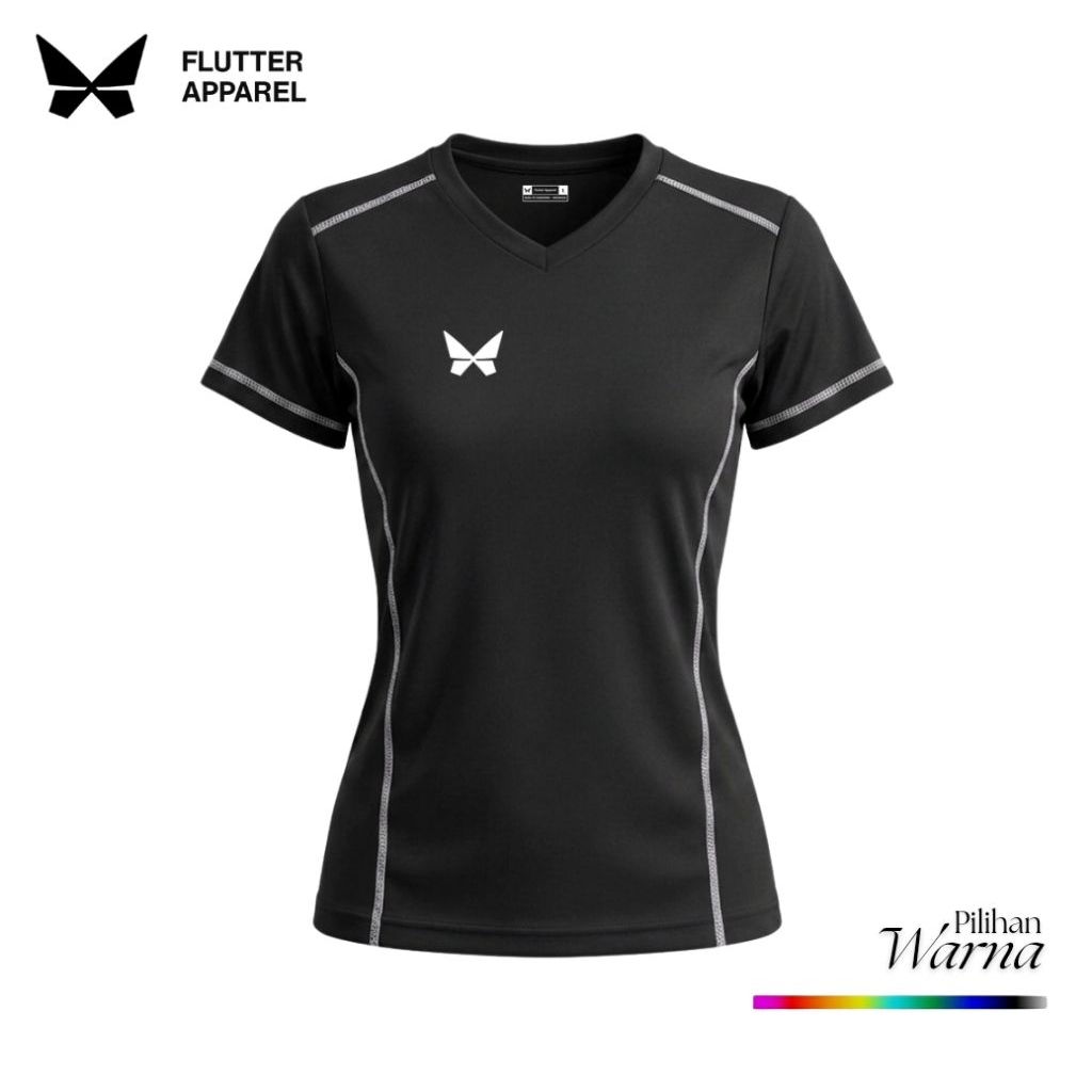 Foto Flutter Apparel Baju Olahraga Wanita Flutter Apparel V-Neck Dryfit